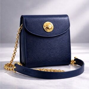 Chloé Navy Epi Textured Calfskin Chain Shoulder Bag – Gold – Made in Italy